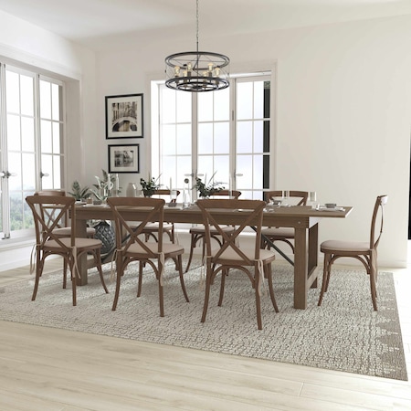 Flash Furniture Rectangle Antique Farm Table, 40" W, 108" L, 30" H, Wood Top, Wood Grain XA-FARM-14-GG